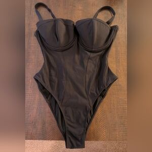 SOLD! N/A. TA3 Pushy Hi Cut Sculpting One Piece Swim Black. LARGE F/G Cup.